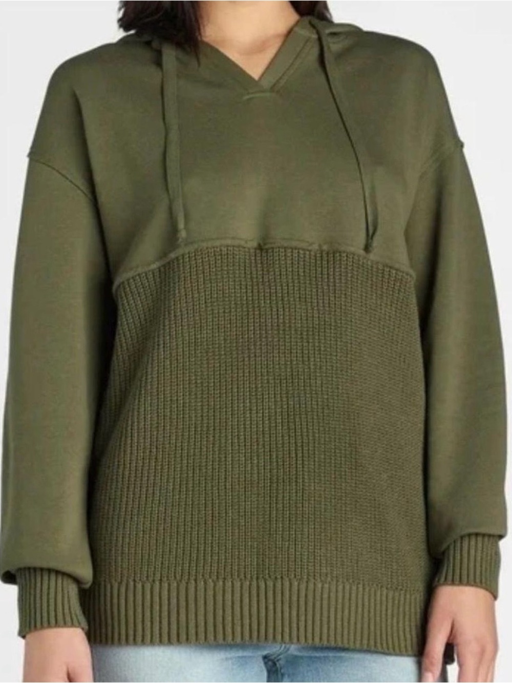olive green Time and Tru Women's Mixed Media Hoodie  XXL A7 358